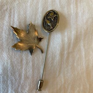 Sterling Silver Vintage Leaf Pin & Flower Stick Pin‎